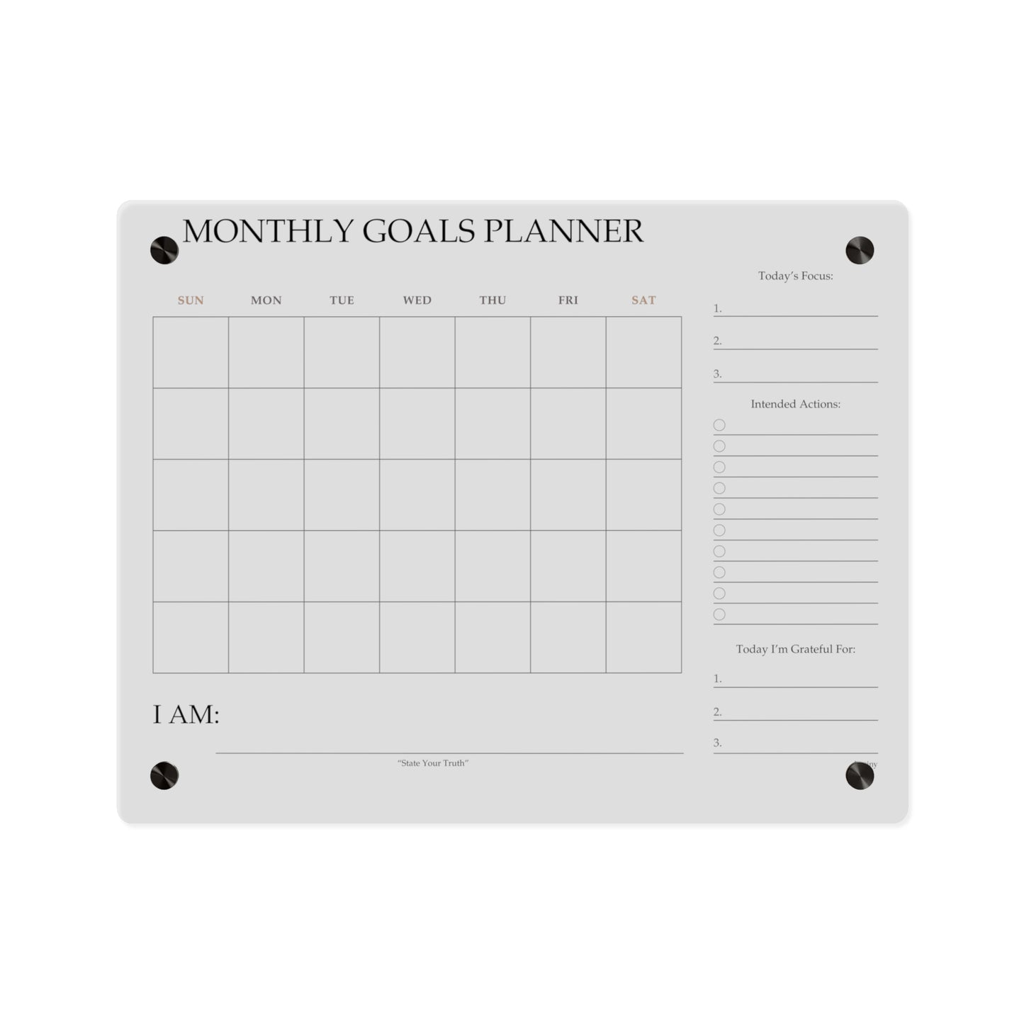 Monthly Goals Acrylic Wall Planner — Minimal Intentional Planning Board
