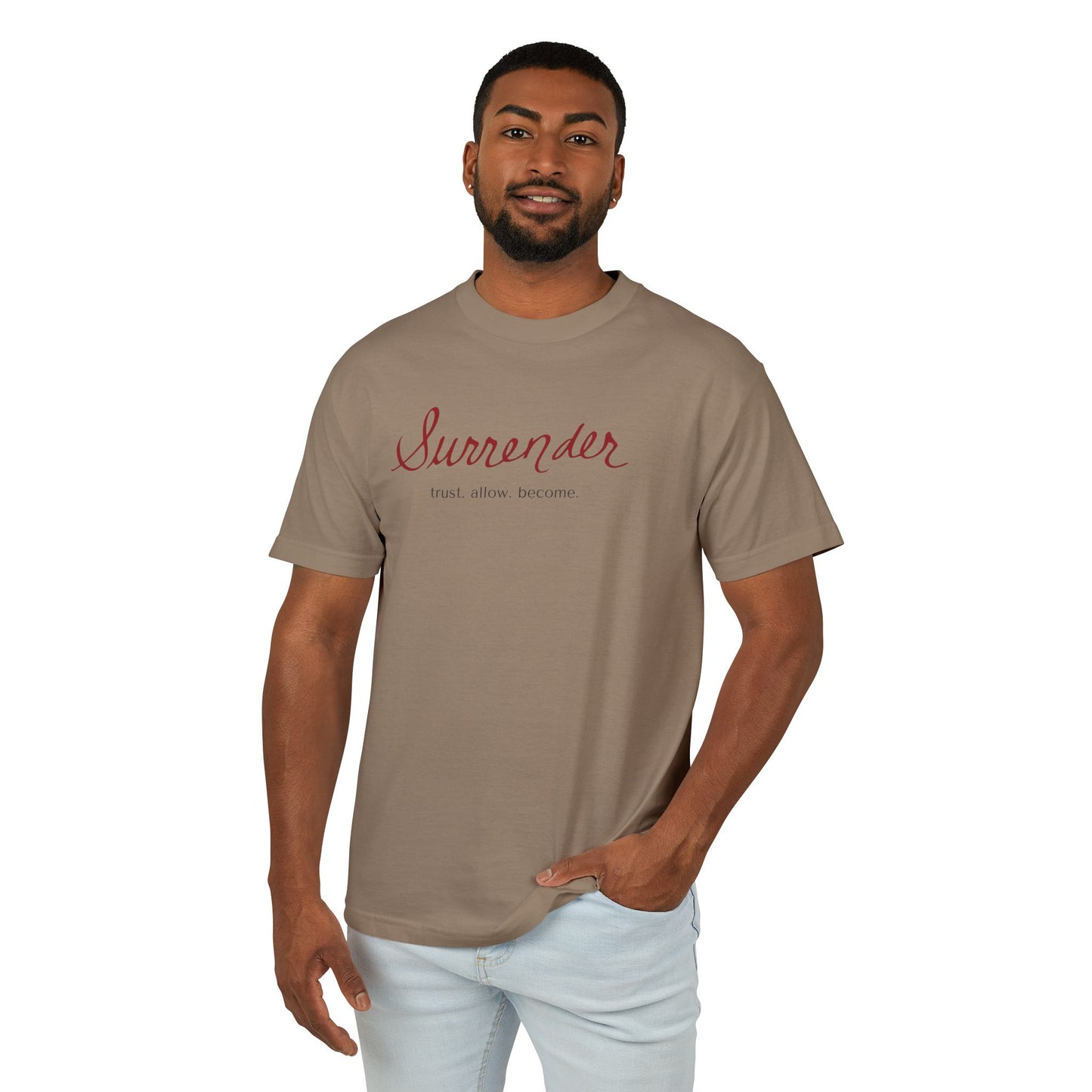 Surrender Garment-Dyed Tee – Minimalist Inspirational Cotton T‑Shirt