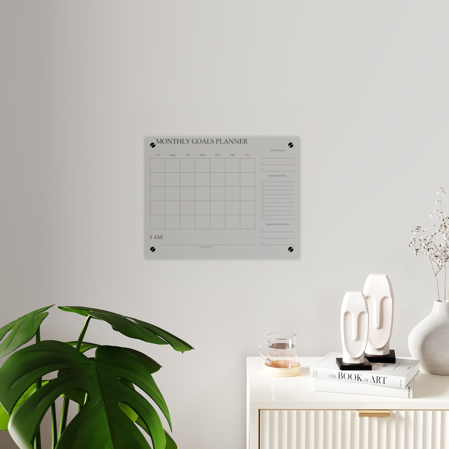 Monthly Goals Acrylic Wall Planner — Minimal Intentional Planning Board