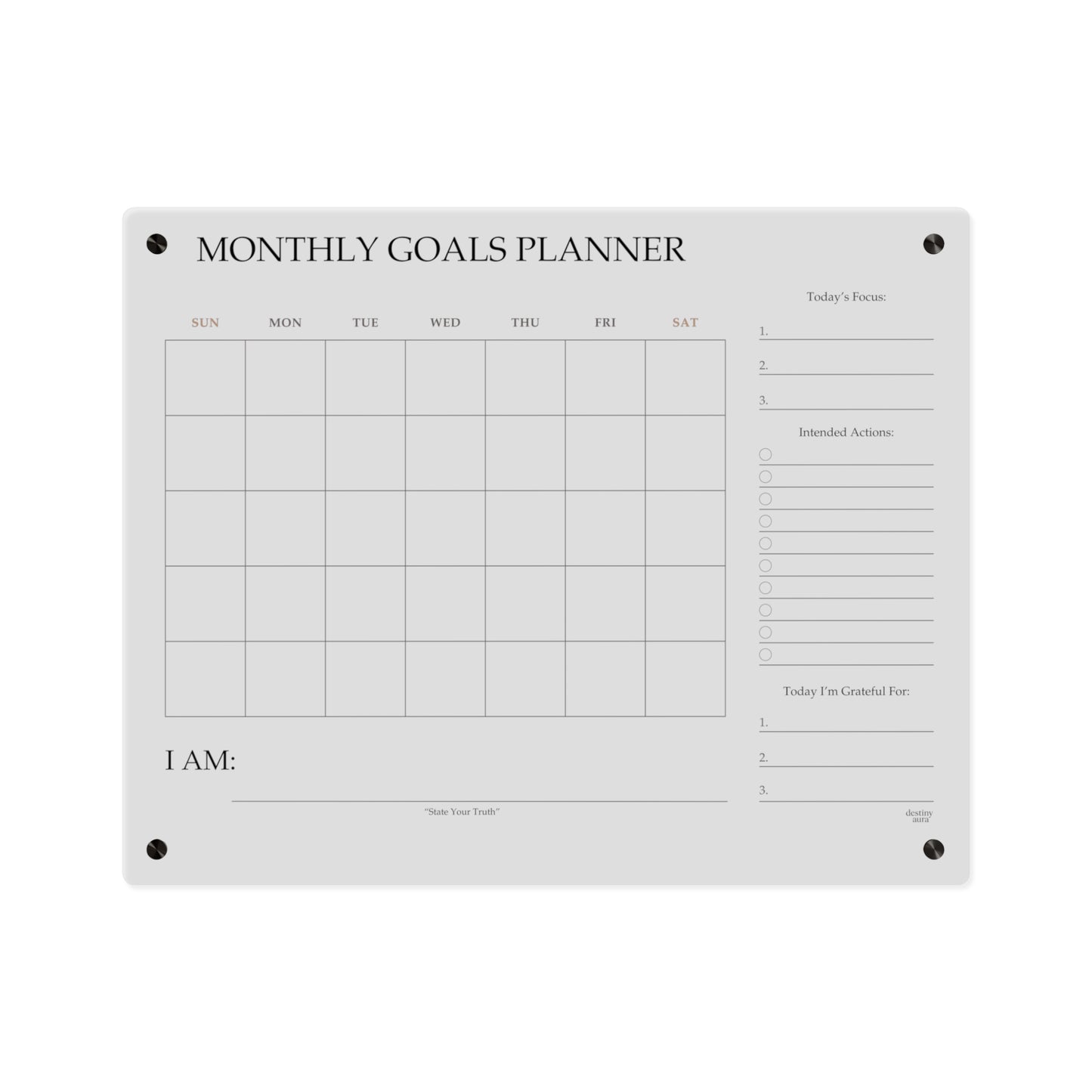 Monthly Goals Acrylic Wall Planner — Minimal Intentional Planning Board