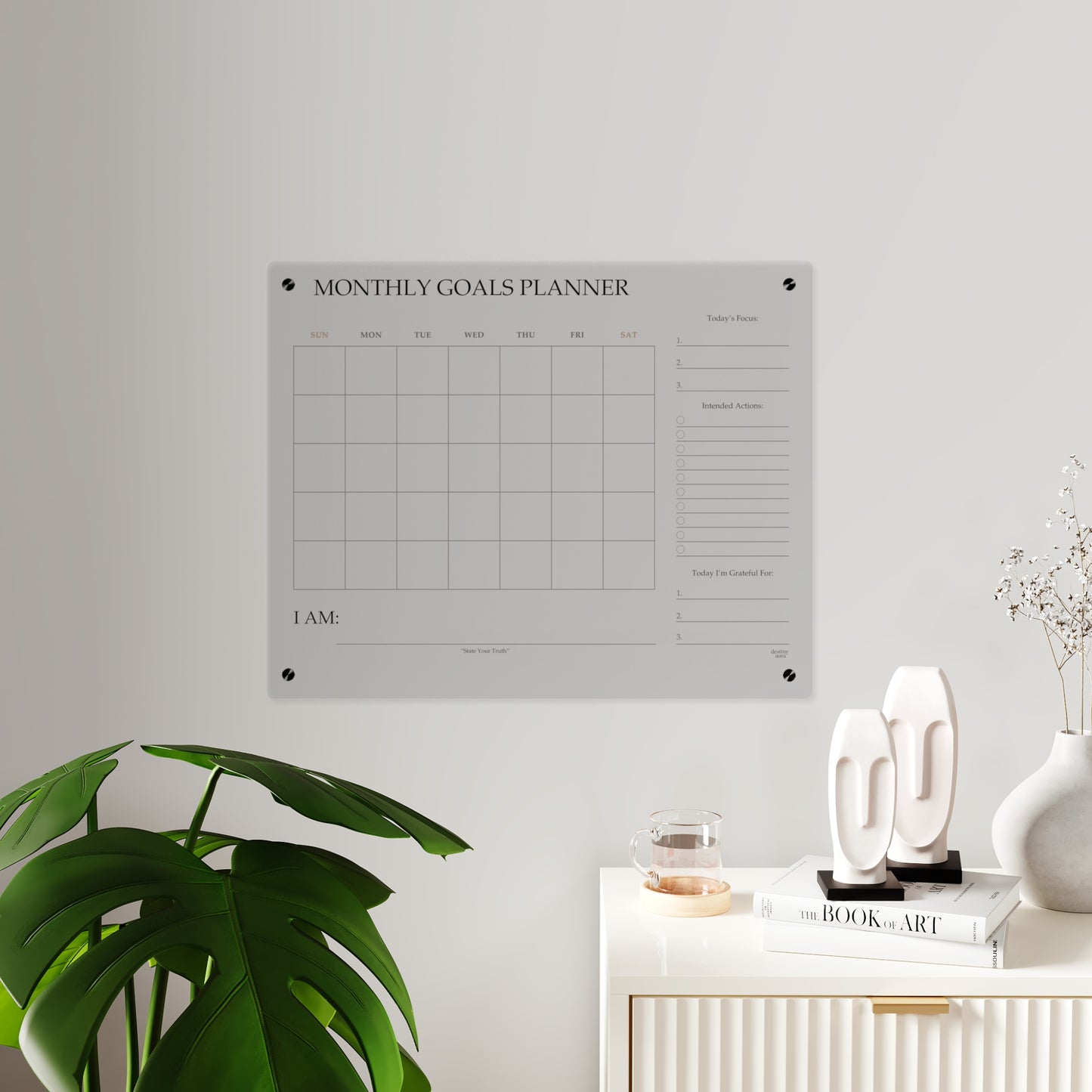 Monthly Goals Acrylic Wall Planner — Minimal Intentional Planning Board
